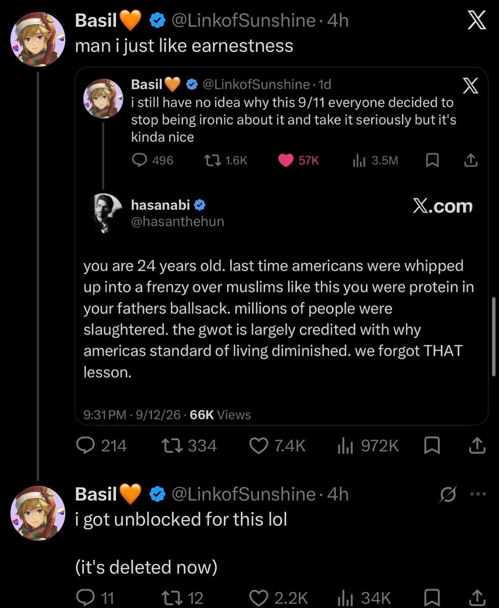 Basil calls out Hasan over deleted reply