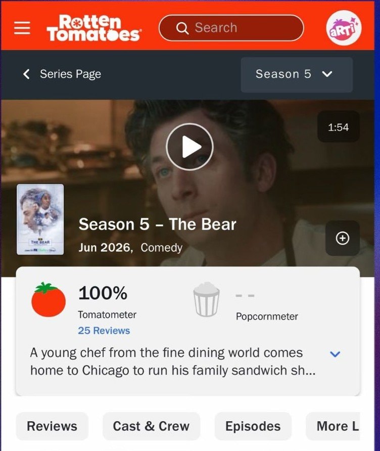 The Bear Season 5 100% Rotten Tomatoes
