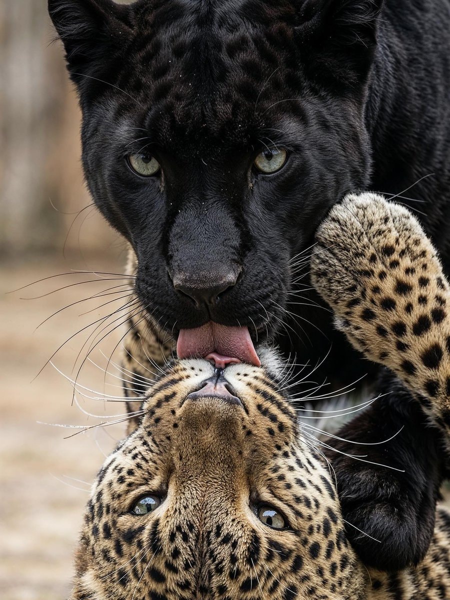 Black panther and leopard