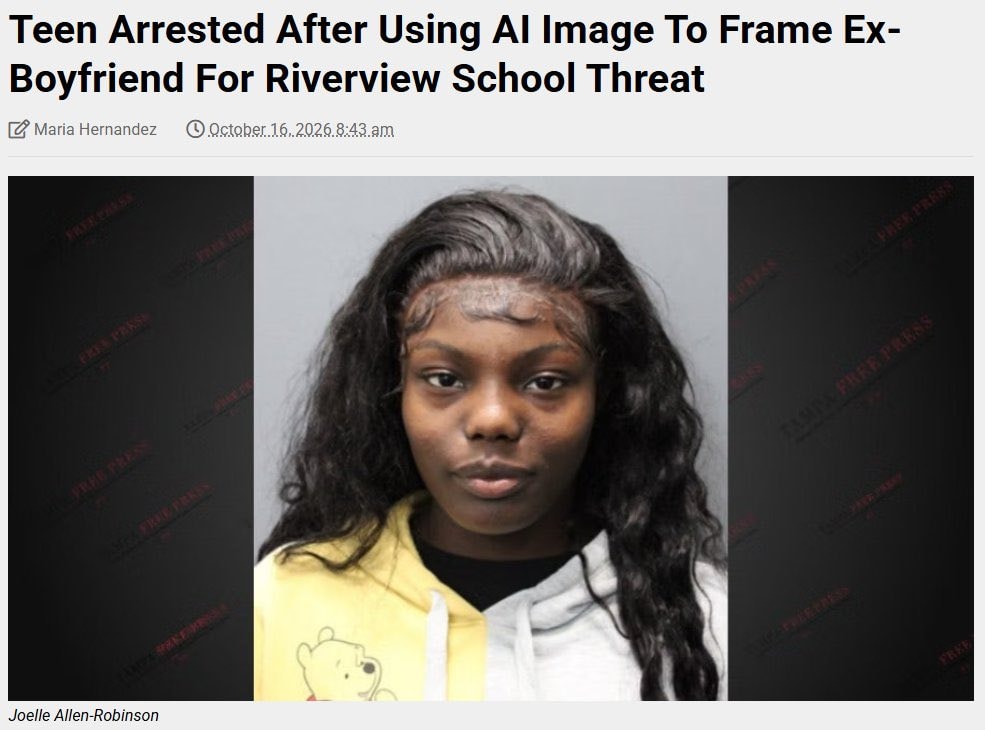 Florida student AI arrest mugshot