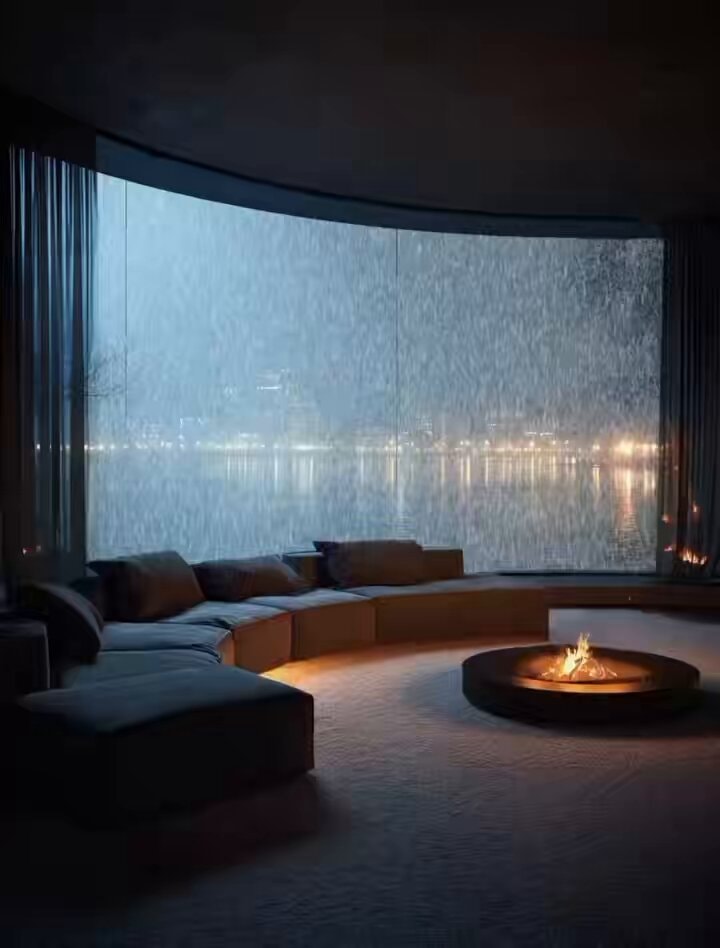 Cozy rainy night living room