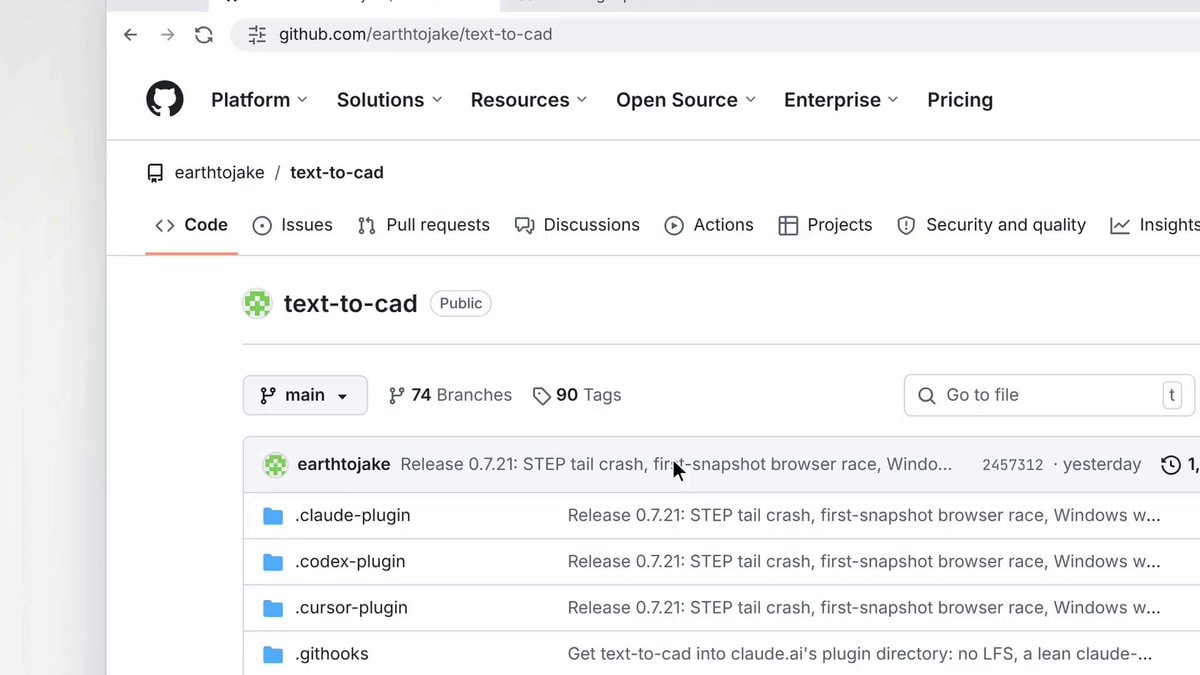earthtojake text-to-cad GitHub release