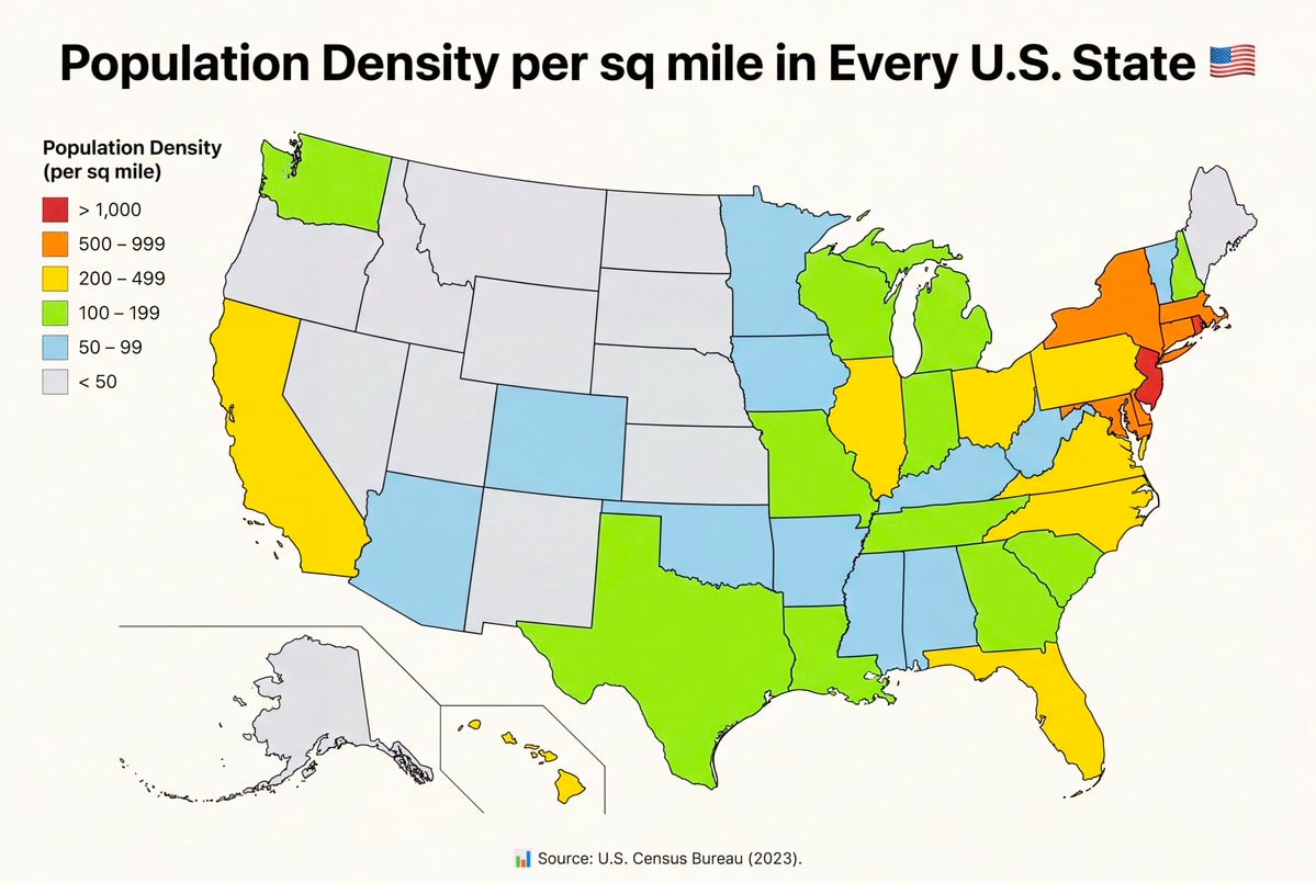 U.S. State population density per square mile