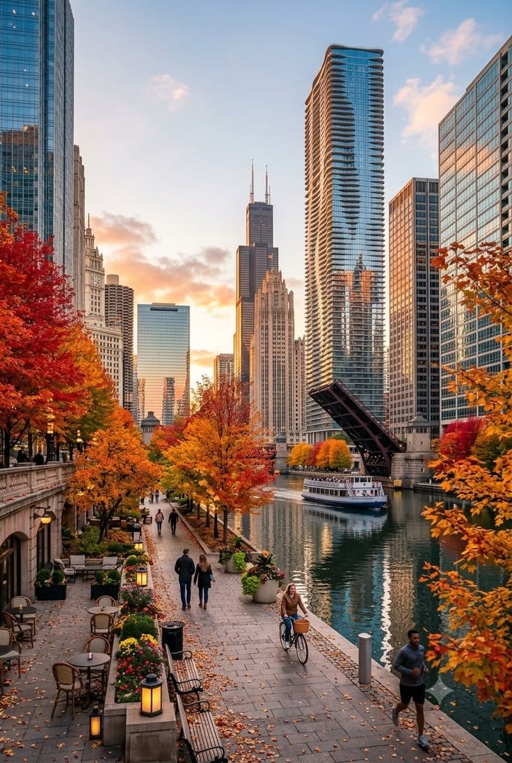 Chicago Riverwalk autumn view