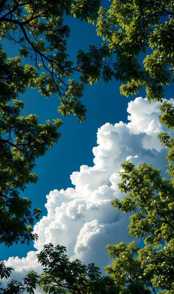 blue sky and green tree branches