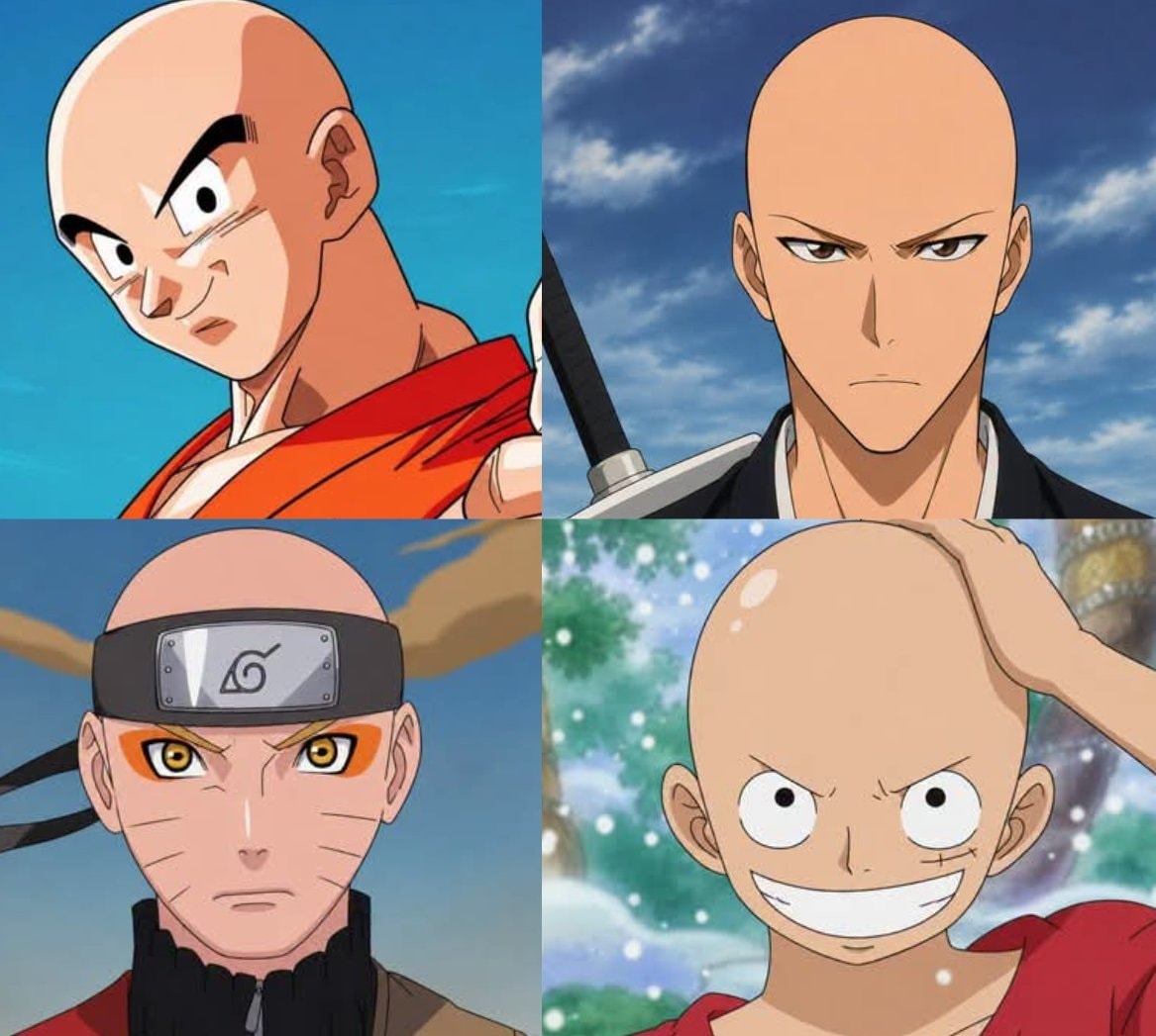 Goku Saitama Naruto Luffy bald