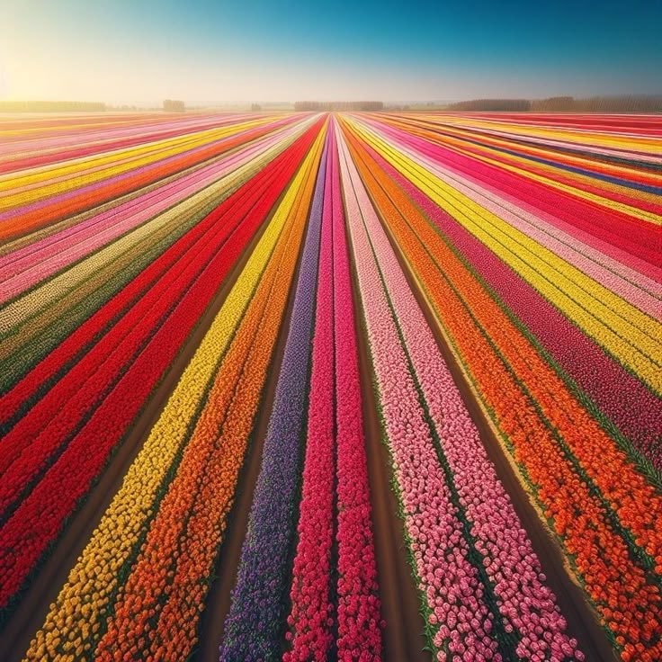 Netherlands tulip fields rainbow rows