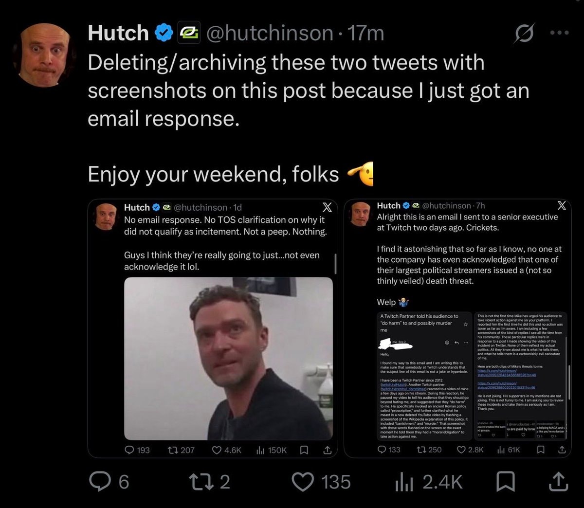 Hutch Twitch response MikeFromPA