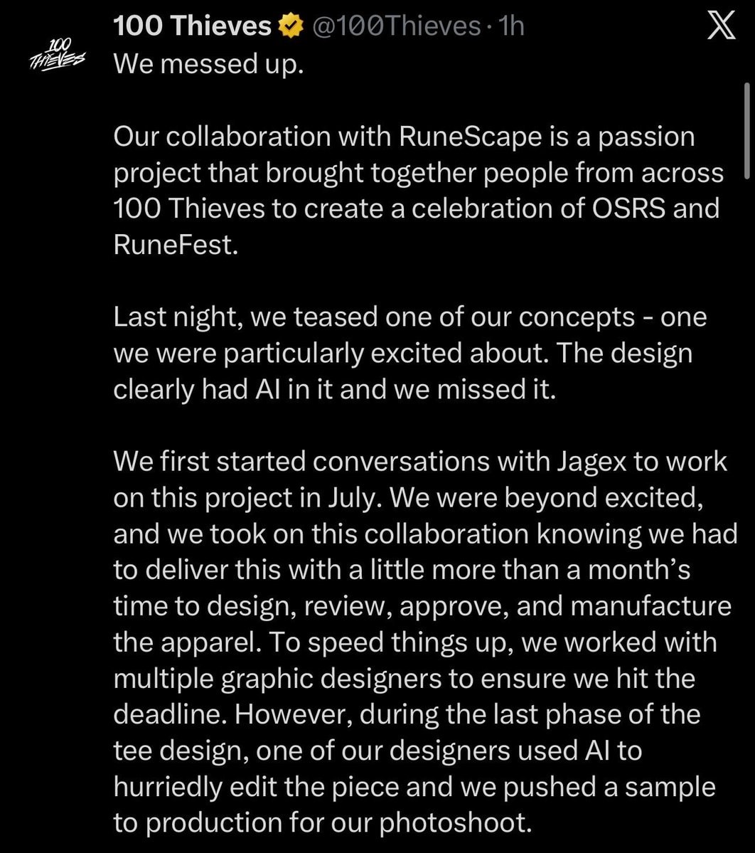 100 Thieves RuneScape AI apology