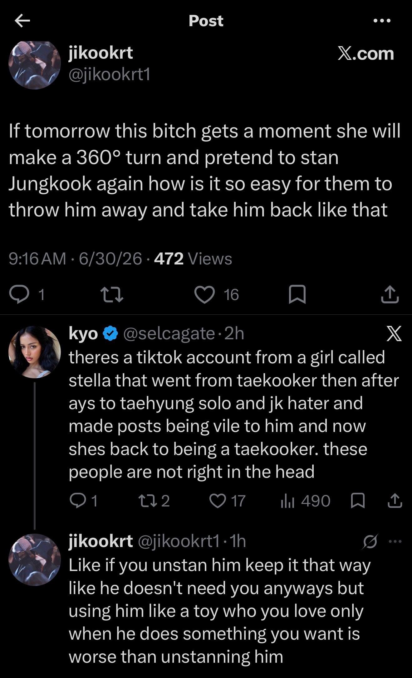 Kyo calls out akgae fans changing usernames from Jungkook to Taehyung (photo 2 of 4)