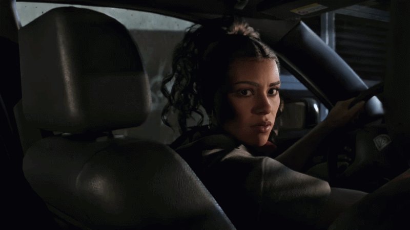 Woman driving at night reaction