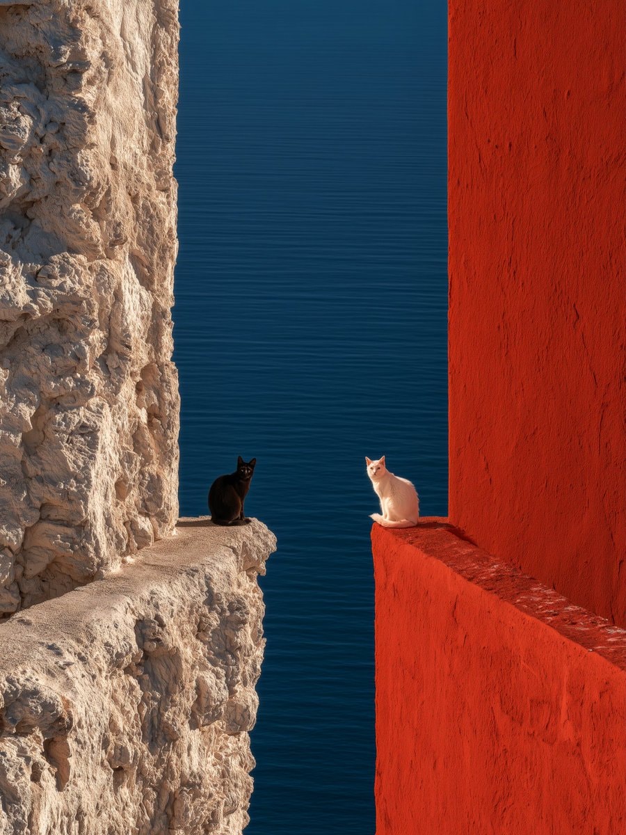 Two cats overlooking the ocean Two cats overlooking the ocean