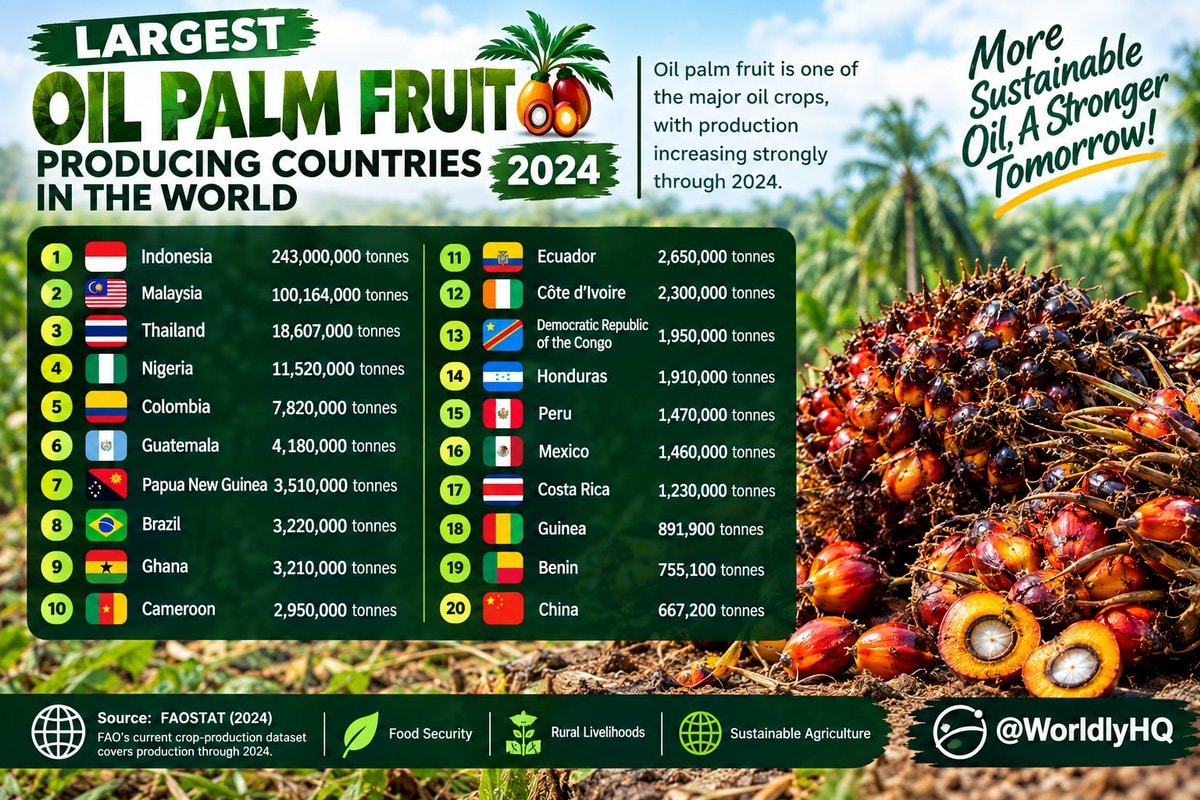 Largest oil palm fruit producing countries 2024