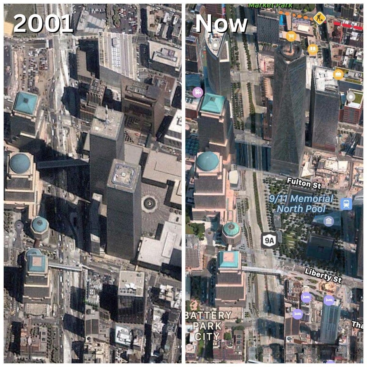 World Trade Center NYC 2001 vs now