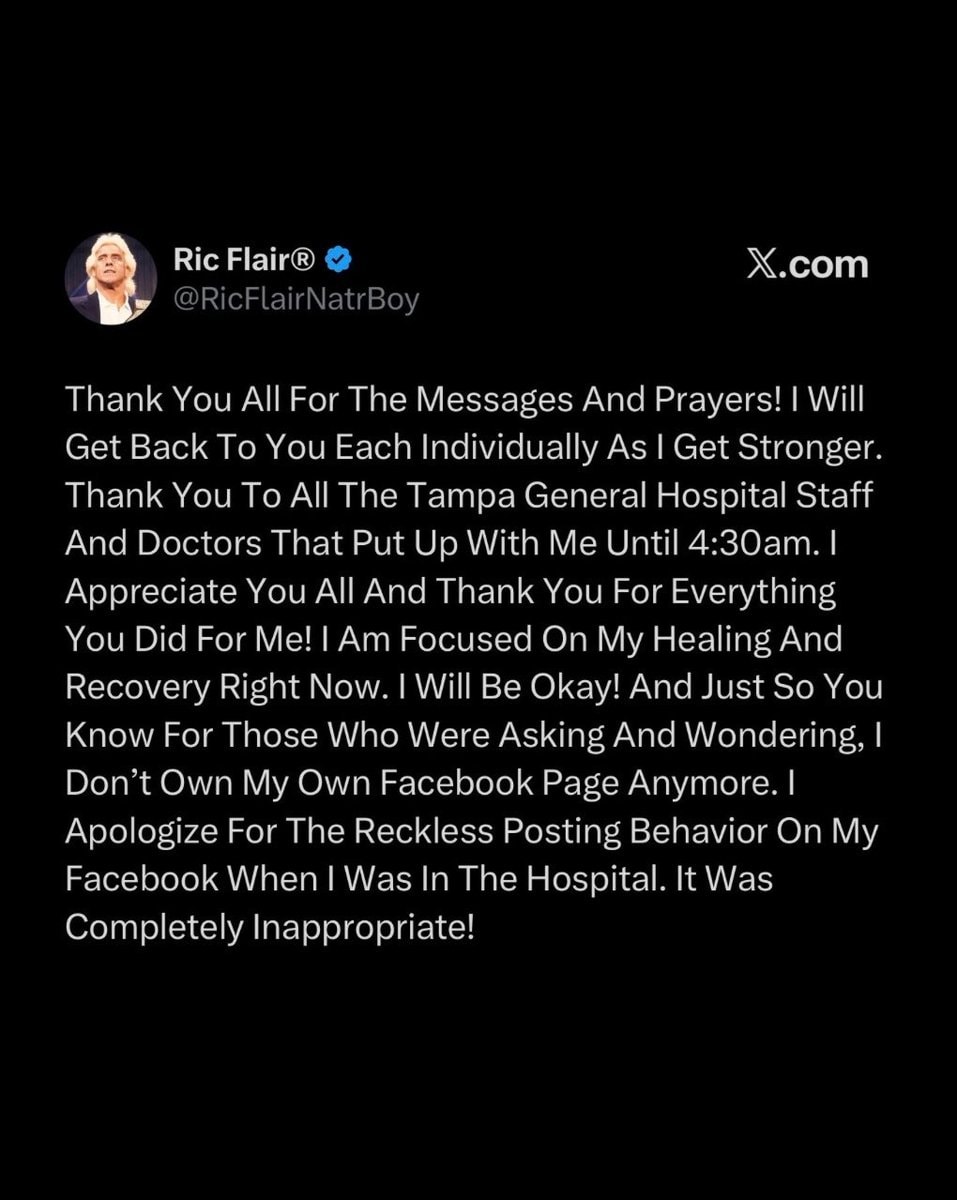 Ric Flair update after Tampa fall (photo 2 of 2) Ric Flair update after Tampa fall (photo 2 of 2)
