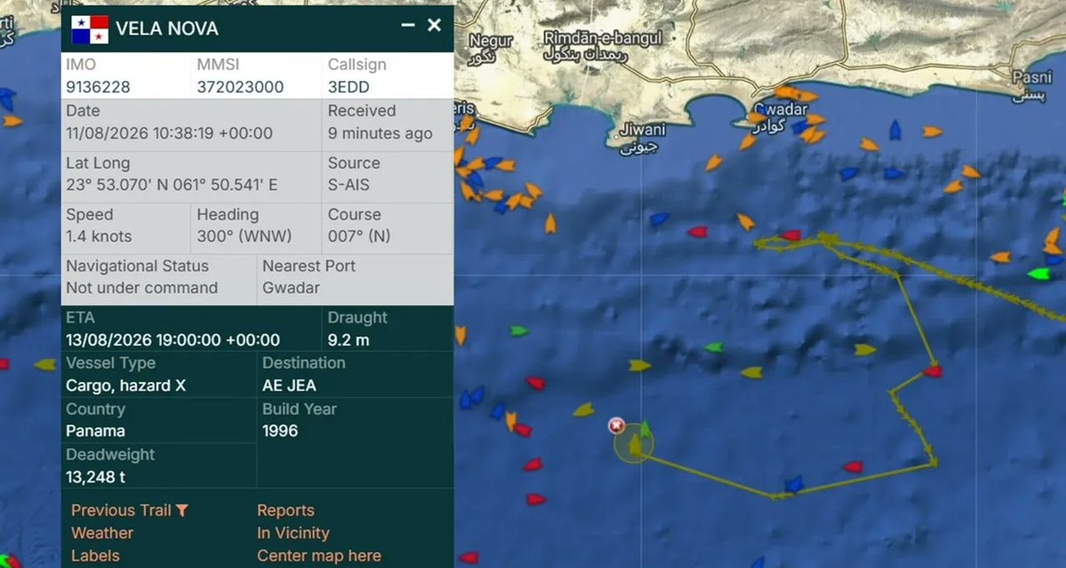 Vela Nova struck in Gulf of Oman Vela Nova struck in Gulf of Oman
