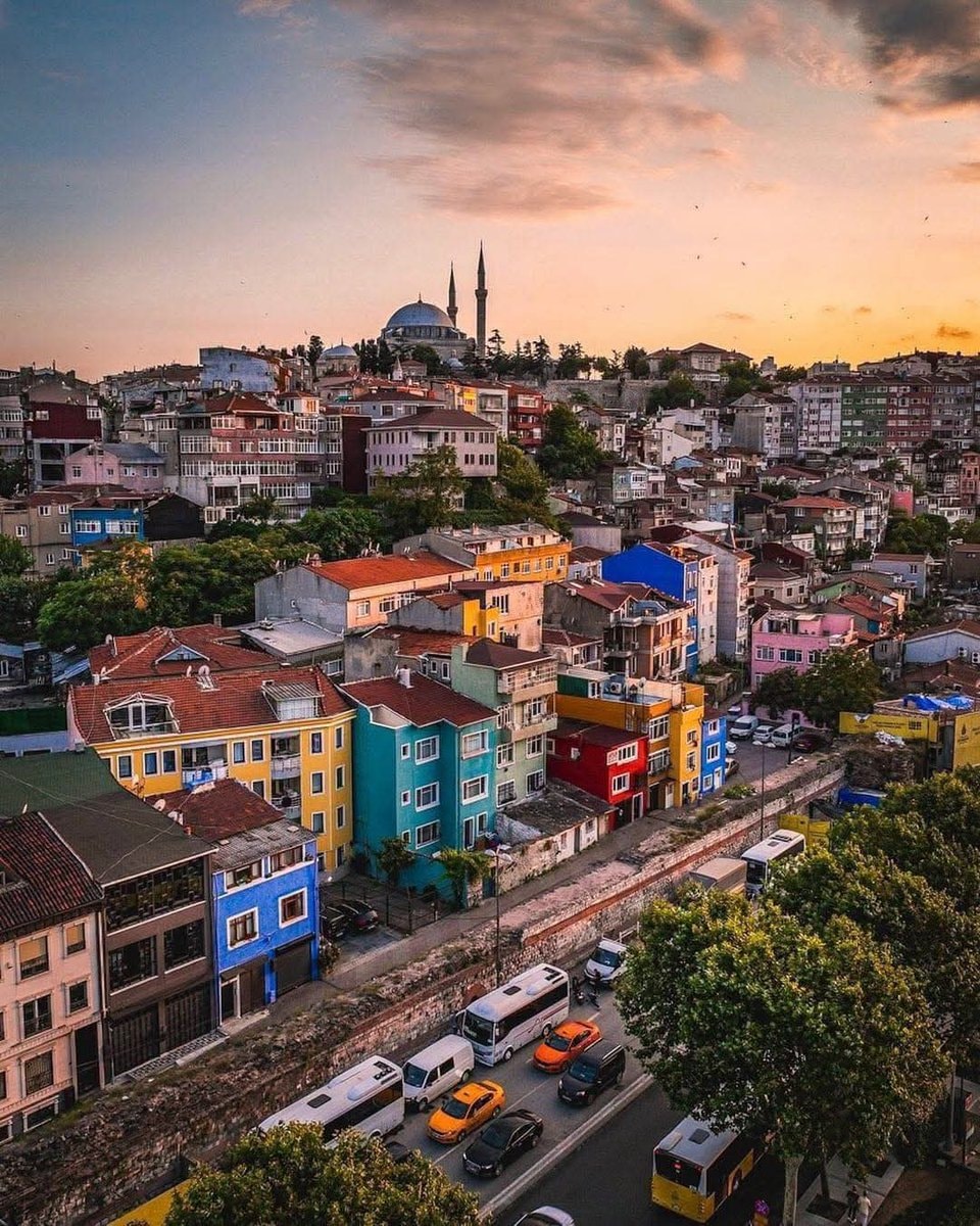 Istanbul cityscape mosque sunset