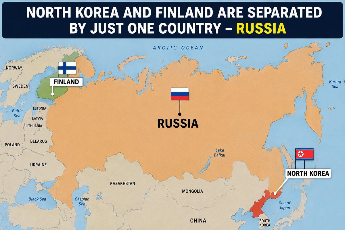 North Korea and Finland separated by Russia