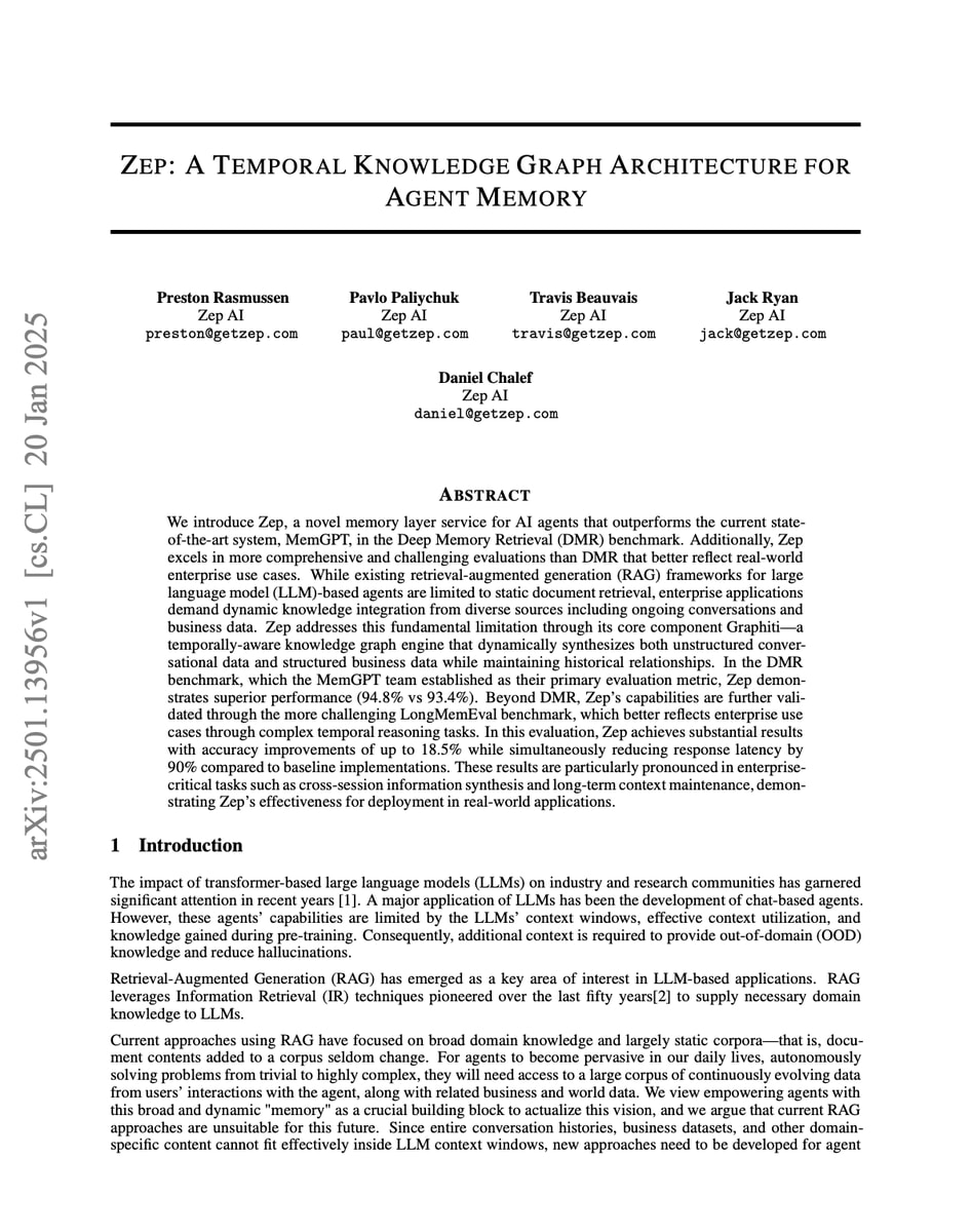 Zep Temporal Knowledge Graph Architecture Zep Temporal Knowledge Graph Architecture