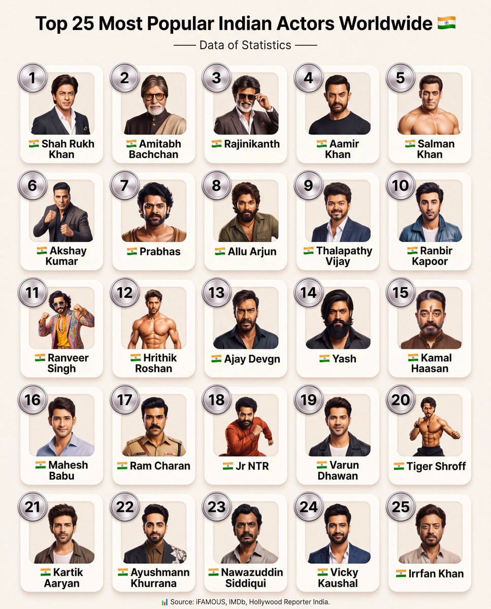 Top 25 Most Popular Indian Actors Worldwide