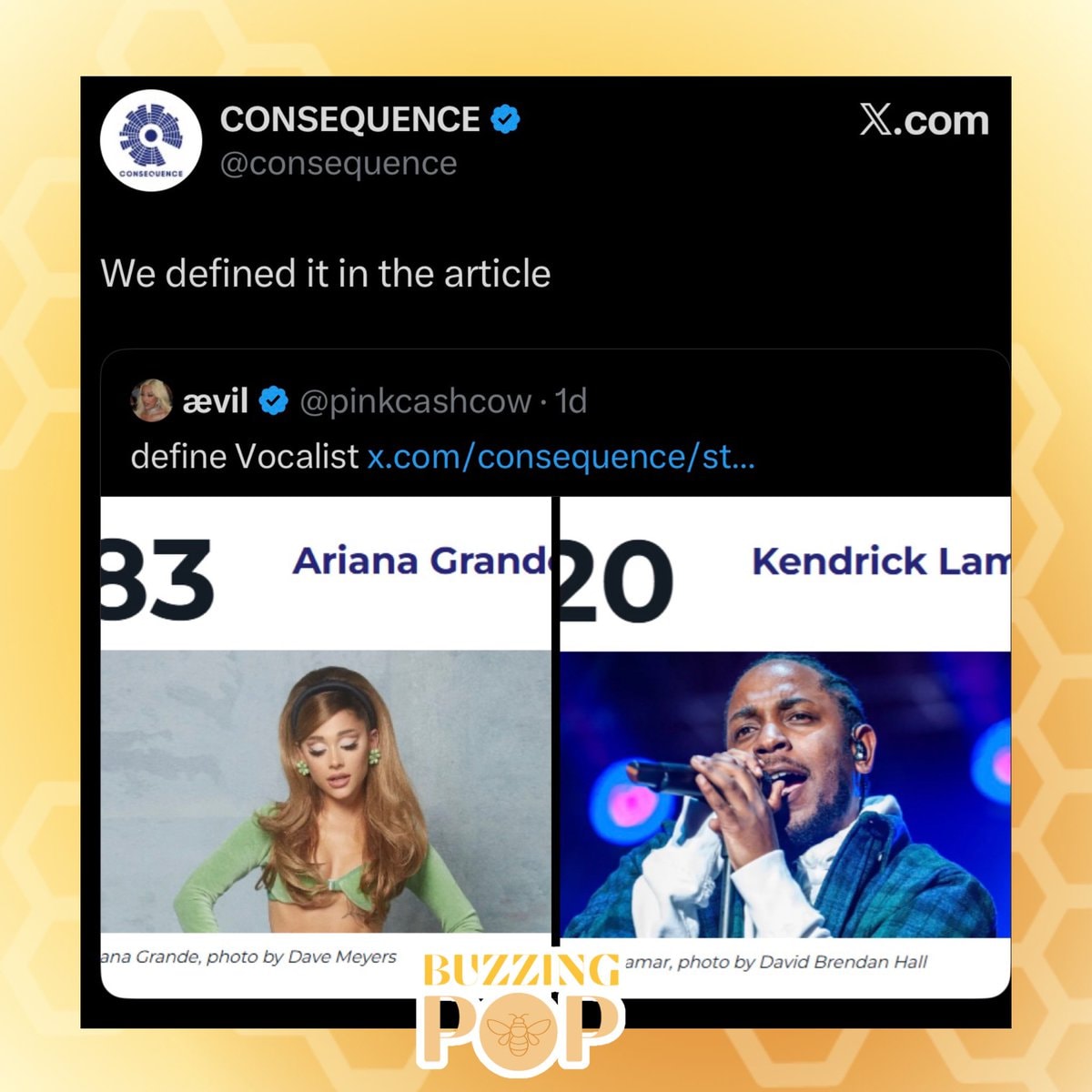Consequence Ranks Kendrick Over Ariana (photo 2 of 2)