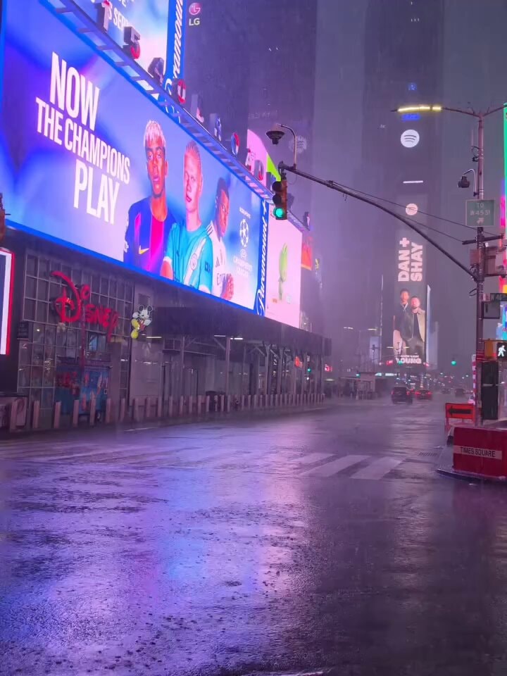 Times Square rainy night New York