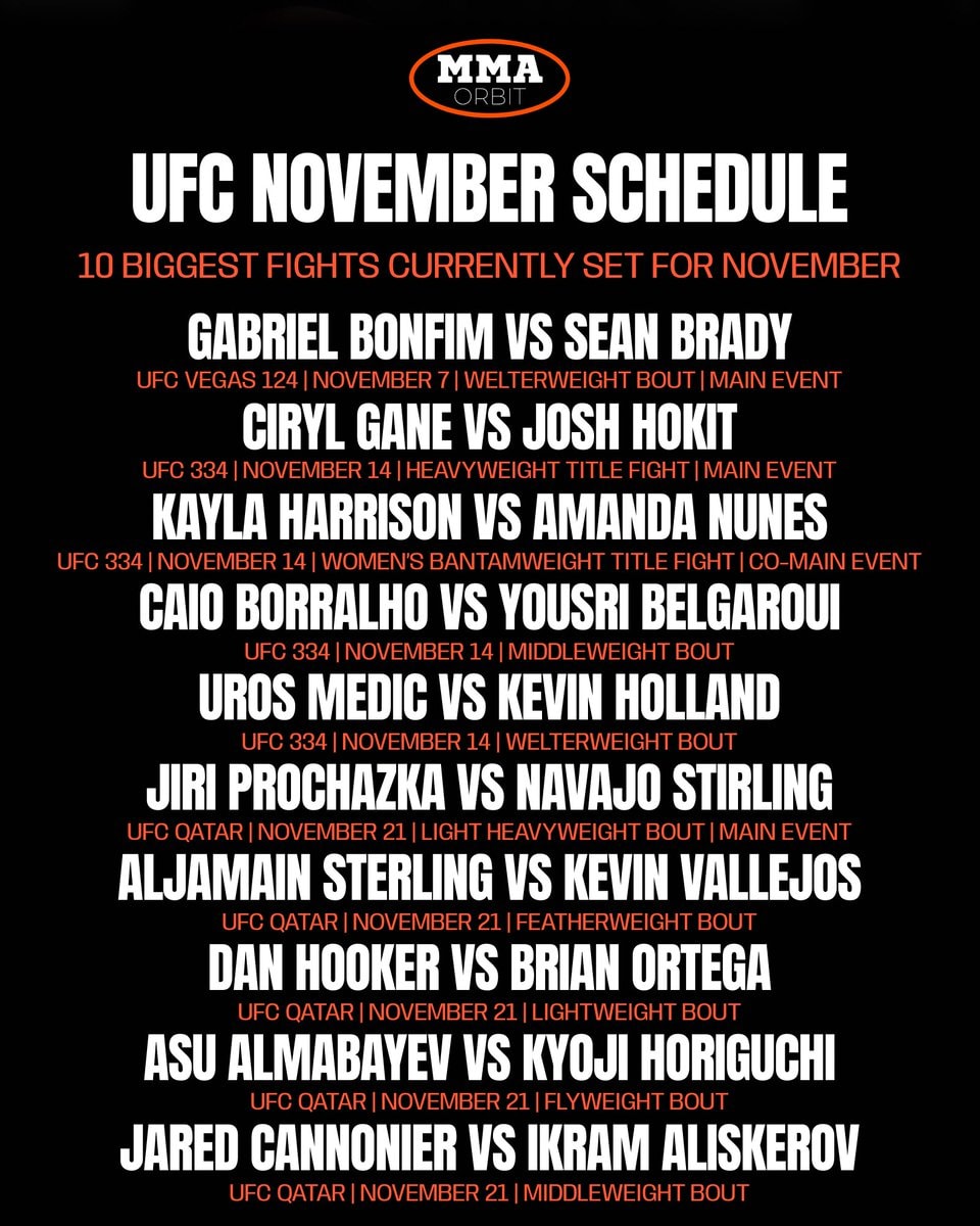 UFC November fight schedule