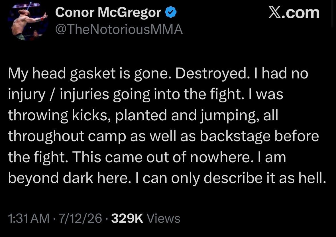 Conor McGregor UFC 329 injury post