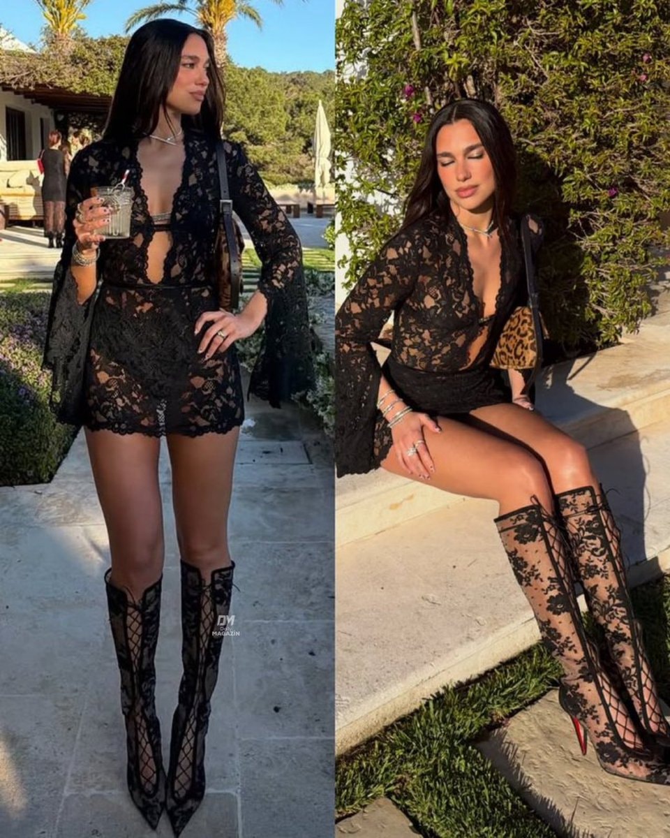 Dua Lipa black lace outfit