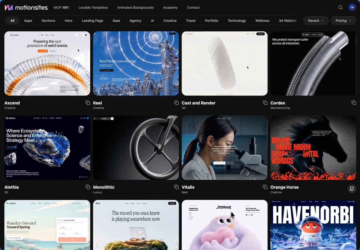 MotionSites templates showcase