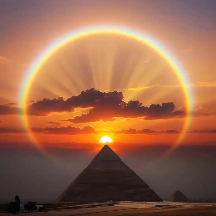 Solar halo over Great Pyramids of Giza