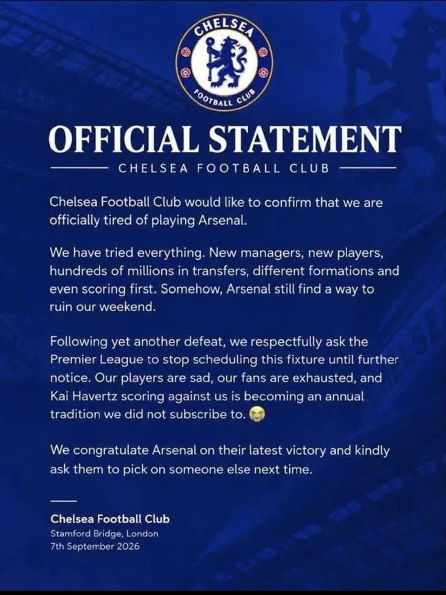 Chelsea official statement