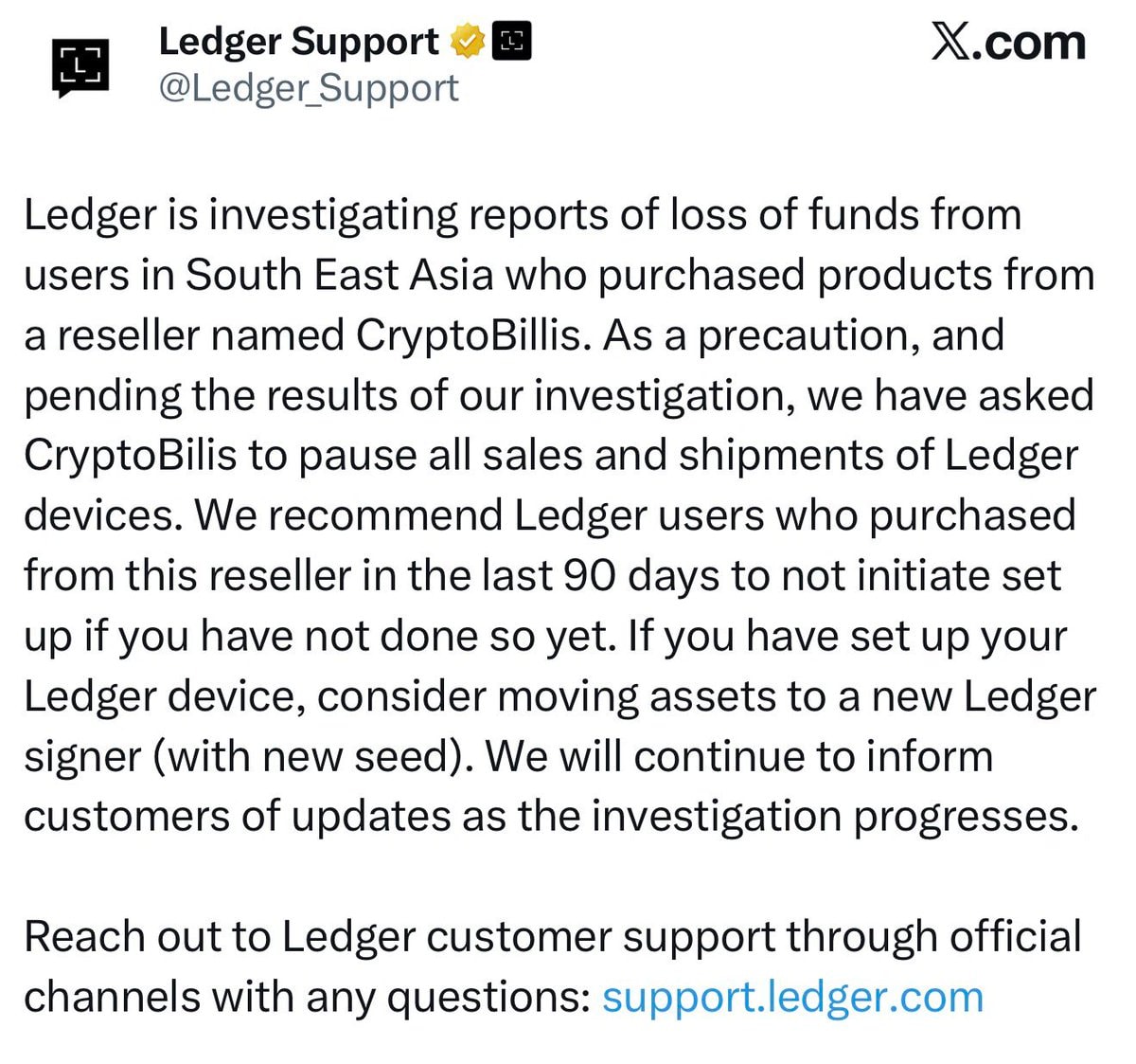 Ledger $86 million theft investigation