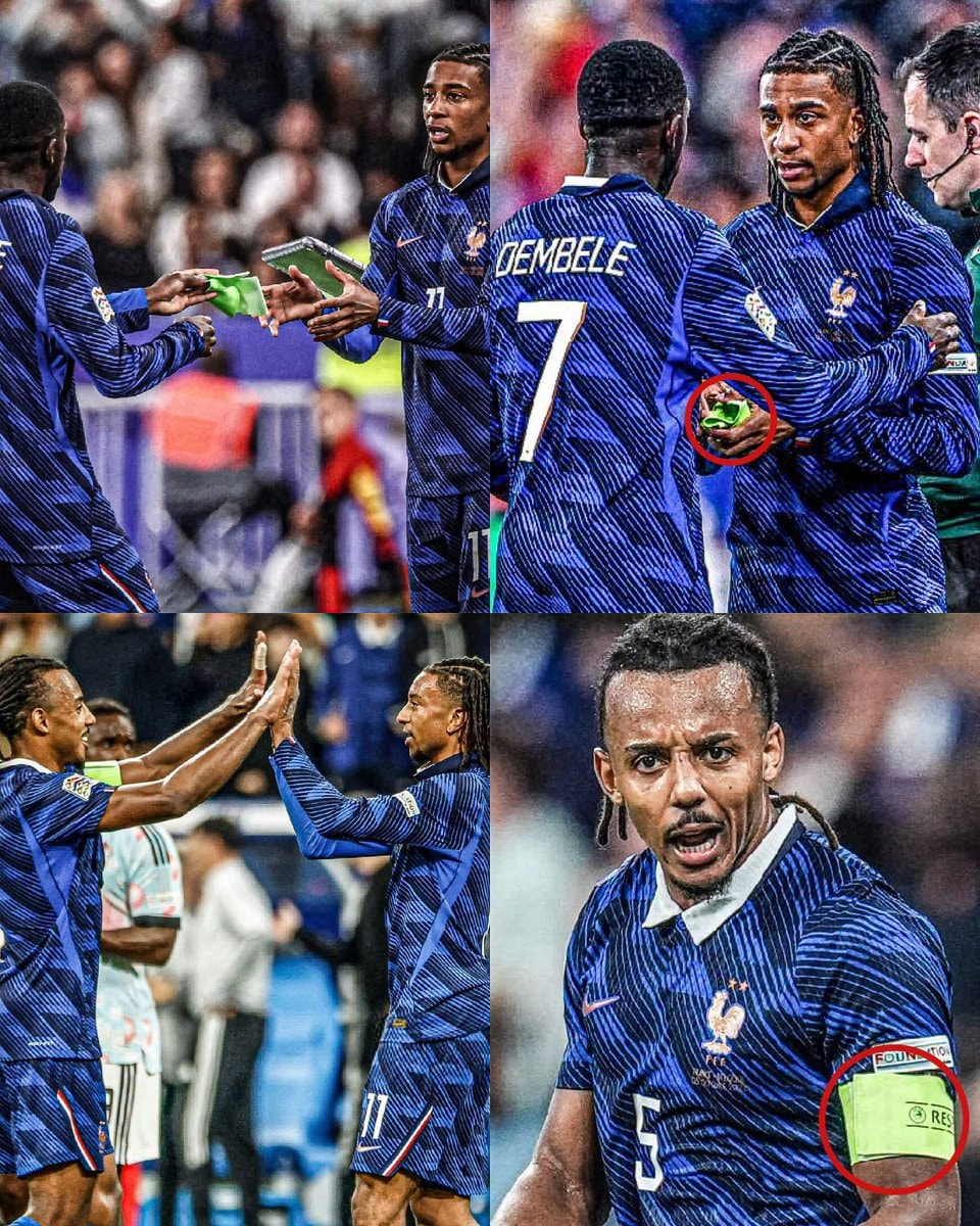 Michael Olise gives armband to Jules Koundé