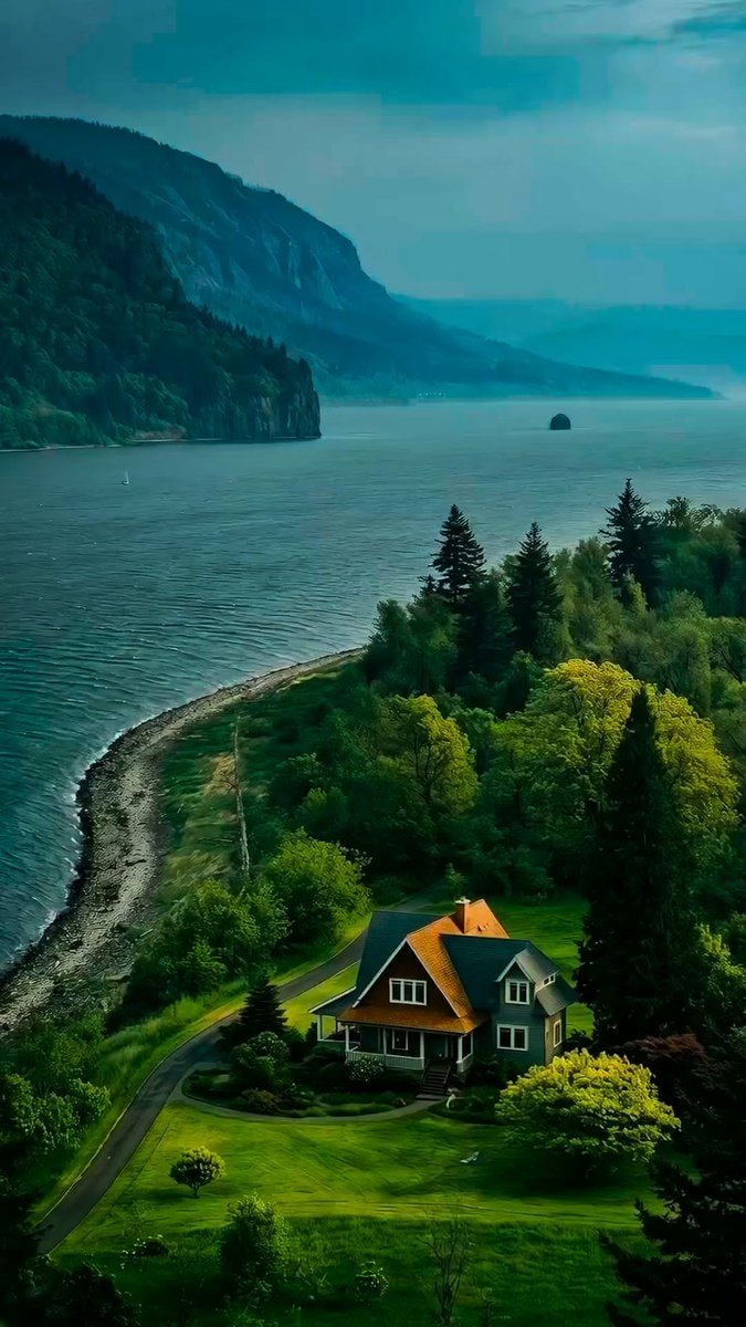 Hillside house overlooking the water