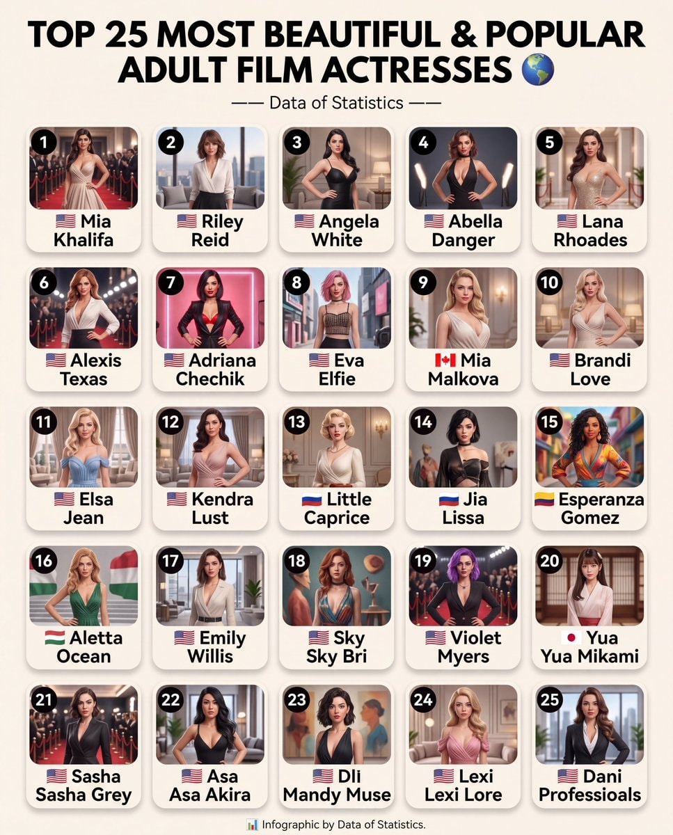 Top 25 Most Beautiful & Popular Adult Film Actresses Top 25 Most Beautiful & Popular Adult Film Actresses