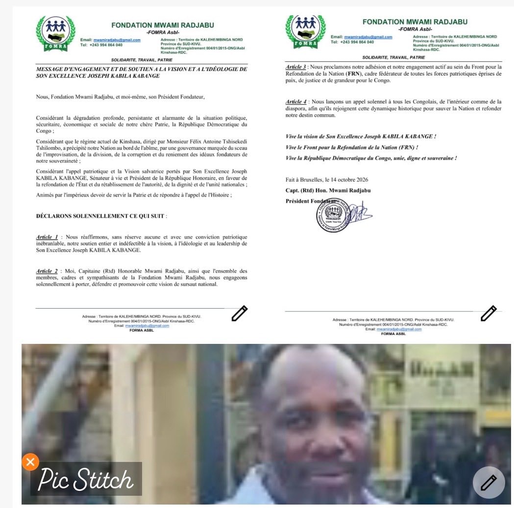 Fondation Mwami Radjabu backs Kabila FRN Fondation Mwami Radjabu backs Kabila FRN