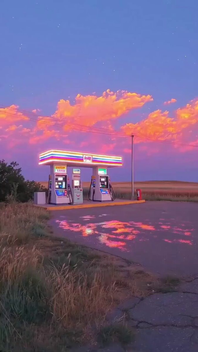 Gas station at dusk neon aesthetic