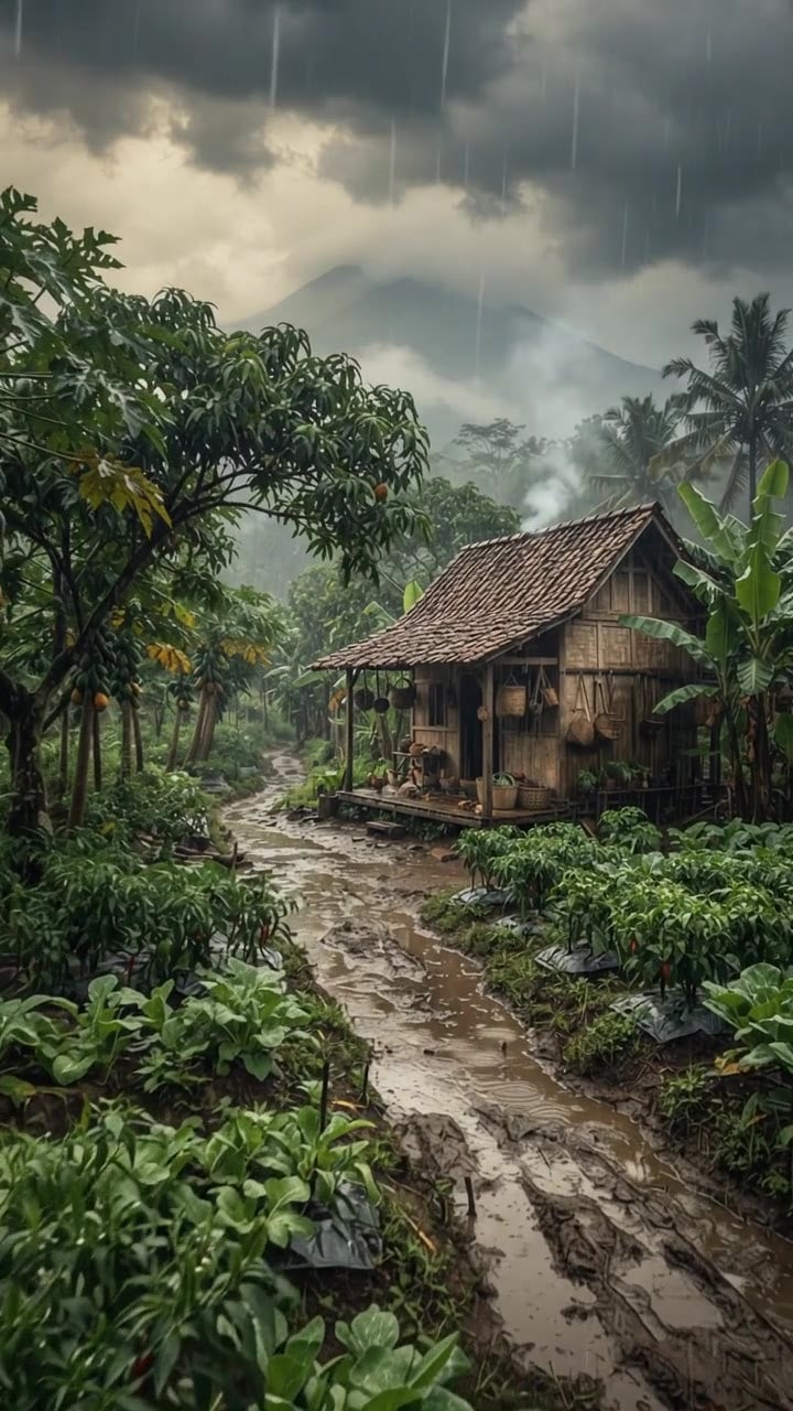 Alone in a Rainstorm 🌧️🏚️ | Java Farm Cabin