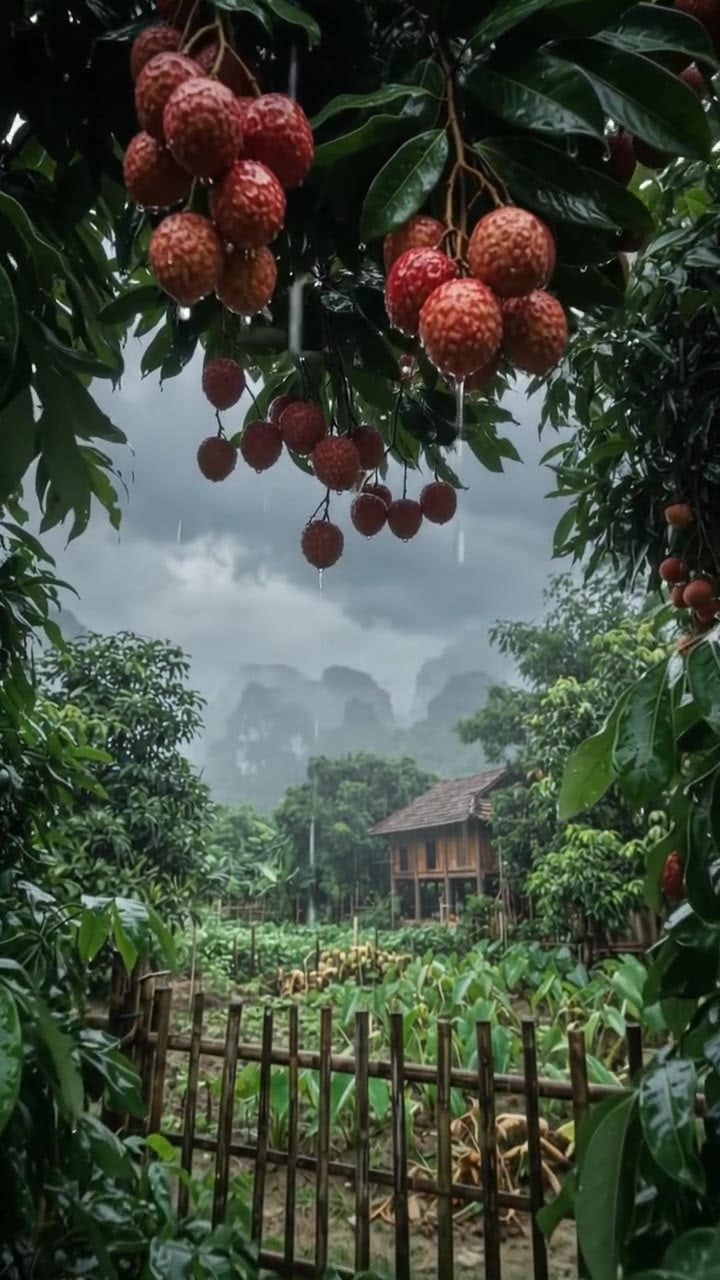 Under a Lychee Tree in Vietnam – Pure Rain Magic 🍒🌧️