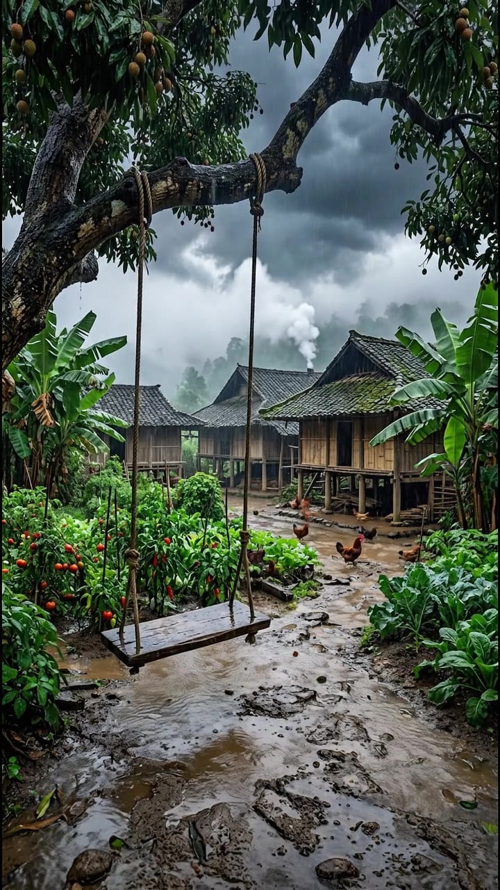 Village Life in Vietnam – Playing in the Rain 🐔🌧️🇻🇳