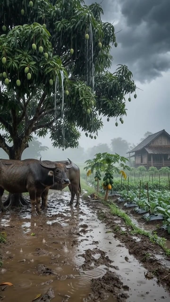 Water Buffalo Sheltering From the Storm 🐃🌧️ | Java