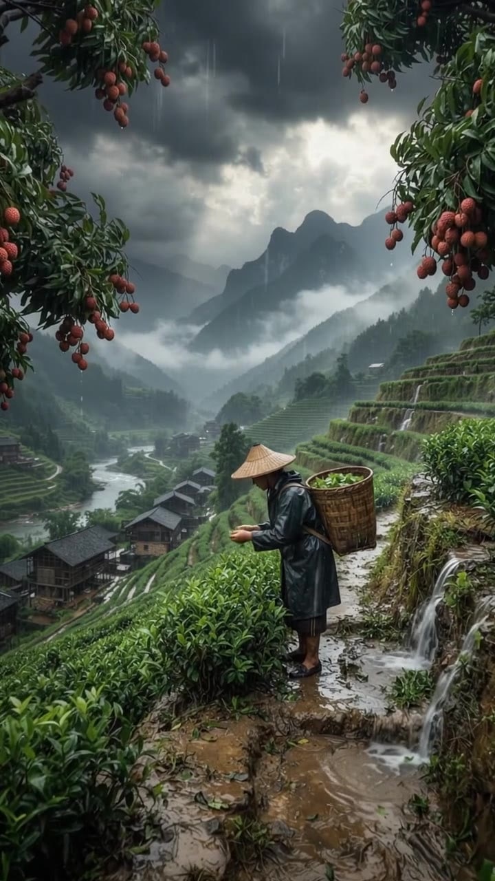 A Lone Tea Picker in Vietnam's Misty Mountains 🍃🌧️🇻🇳