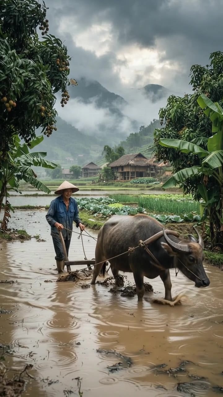 A Farmer and His Buffalo in the Rain – Vietnam's Heart