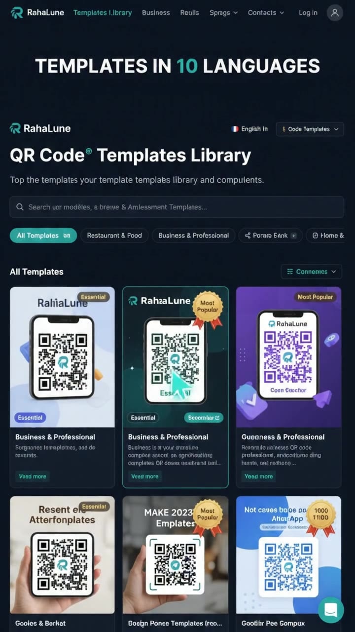 Watch how our free QR Templates Library instantly switches between 10 languages